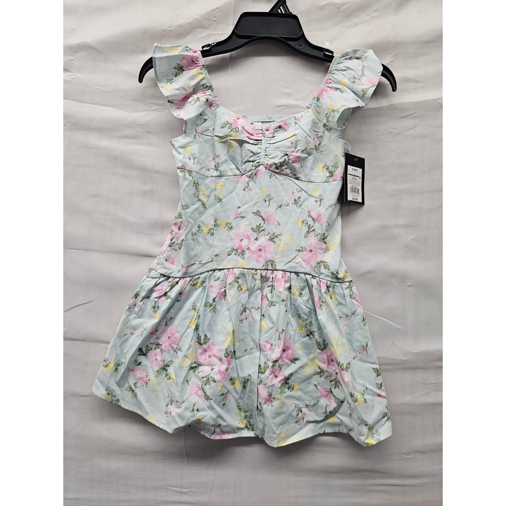 Art Class Girls Floral Ruffle Sleeve Dress Green Cotton Blend Casual Size Small